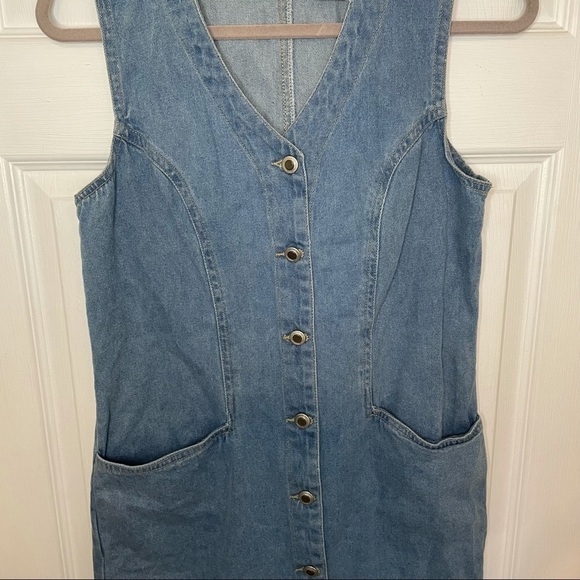 𝅺VINTAGE 100% cotton Blue Denim Button Down Dress small - Picture 3 of 6